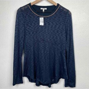 Maurices Top Womens XS Navy Beaded Space Dye Long Sleeve Shirt Ladies New